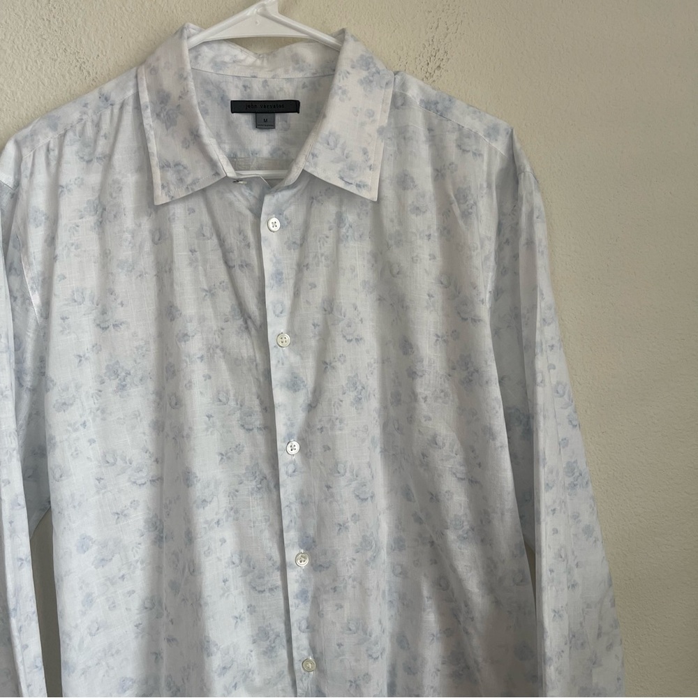 John Varvatos White Shirt with Pale Blue Floral Print